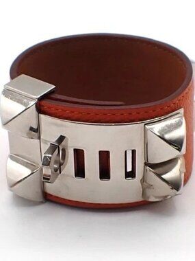 HERMES Collier de Chien Bracelet Size S Square O Epsom Leather Orange 89KP449